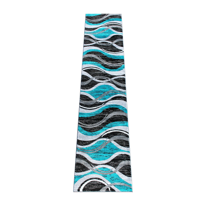 Clifton Collection 2' x 11' Turquoise Rippled Olefin Area Rug with Jute Backing iHome Studio