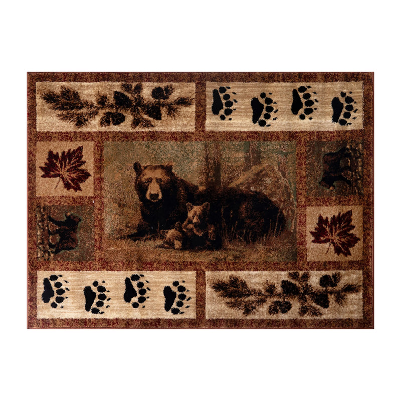 Clifton Collection 2' x 3' Mother Bear & Cubs Nature Themed Olefin Area Rug with Jute Backing iHome Studio