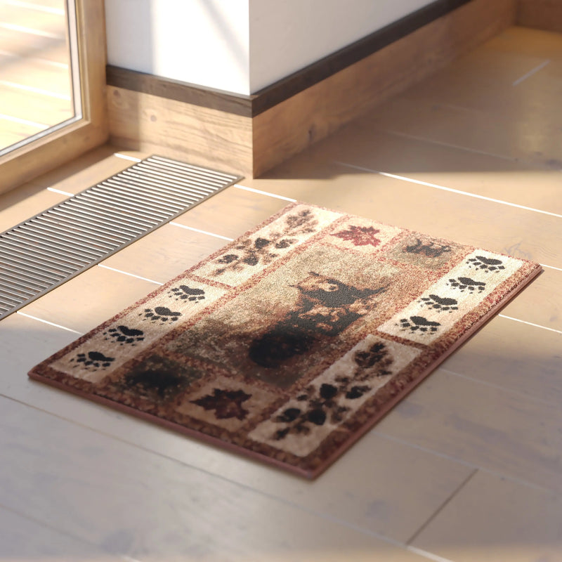 Clifton Collection 2' x 3' Mother Bear & Cubs Nature Themed Olefin Area Rug with Jute Backing iHome Studio