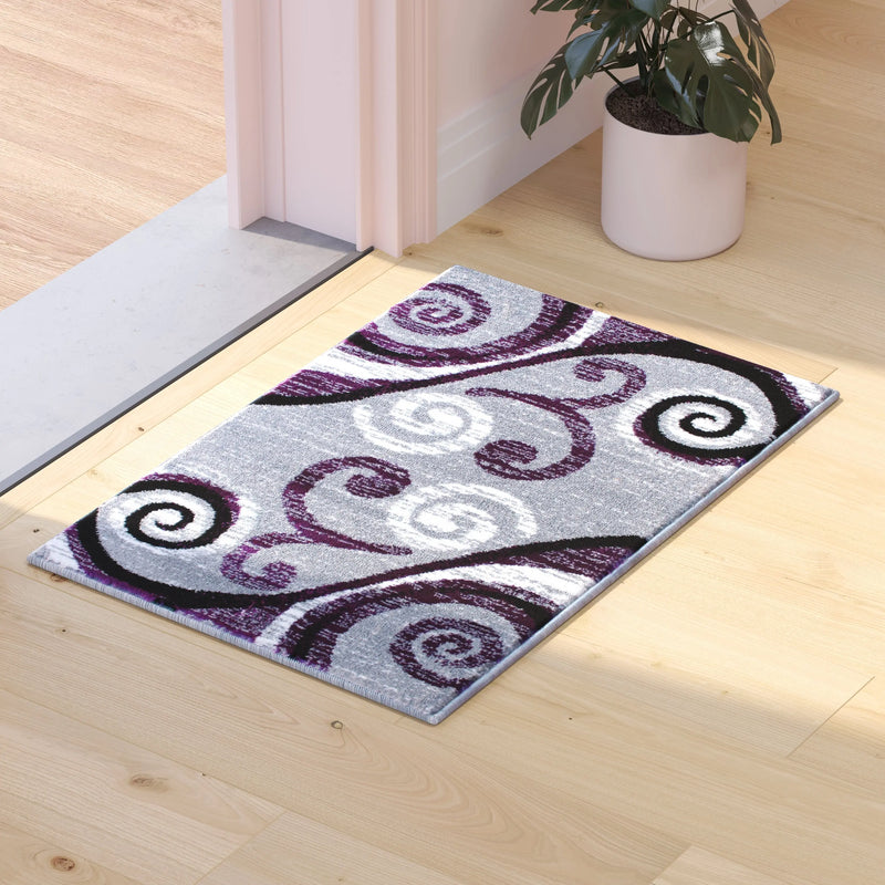 Clifton Collection 2' x 3' Purple Abstract Area Rug - Olefin Rug with Jute Backing iHome Studio
