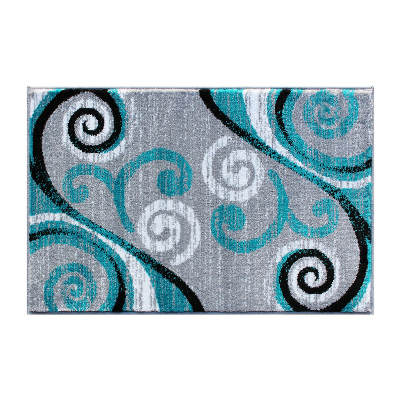 Clifton Collection 2' x 3' Turquoise Abstract Area Rug - Olefin Rug with Jute Backing iHome Studio