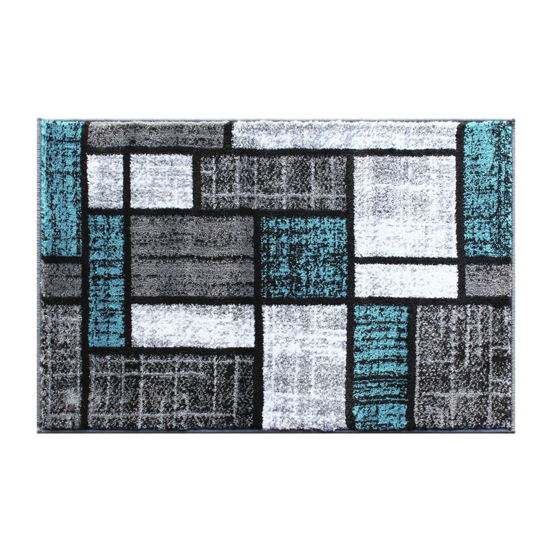 Clifton Collection 2' x 3' Turquoise Color Bricked Olefin Area Rug with Jute Backing iHome Studio