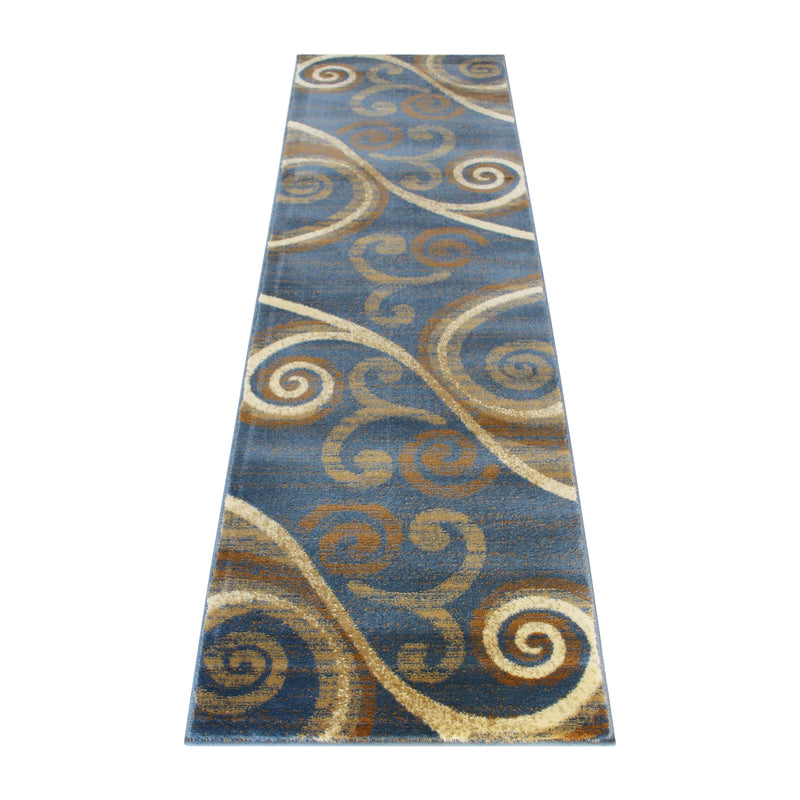 Clifton Collection 2' x 7' Blue Abstract Area Rug - Olefin Rug with Jute Backing iHome Studio