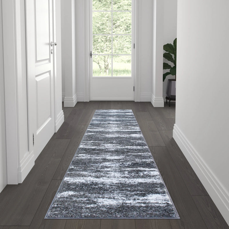 Clifton Collection 2' x 7' Distressed Gray Olefin Area Rug with Jute Backing iHome Studio