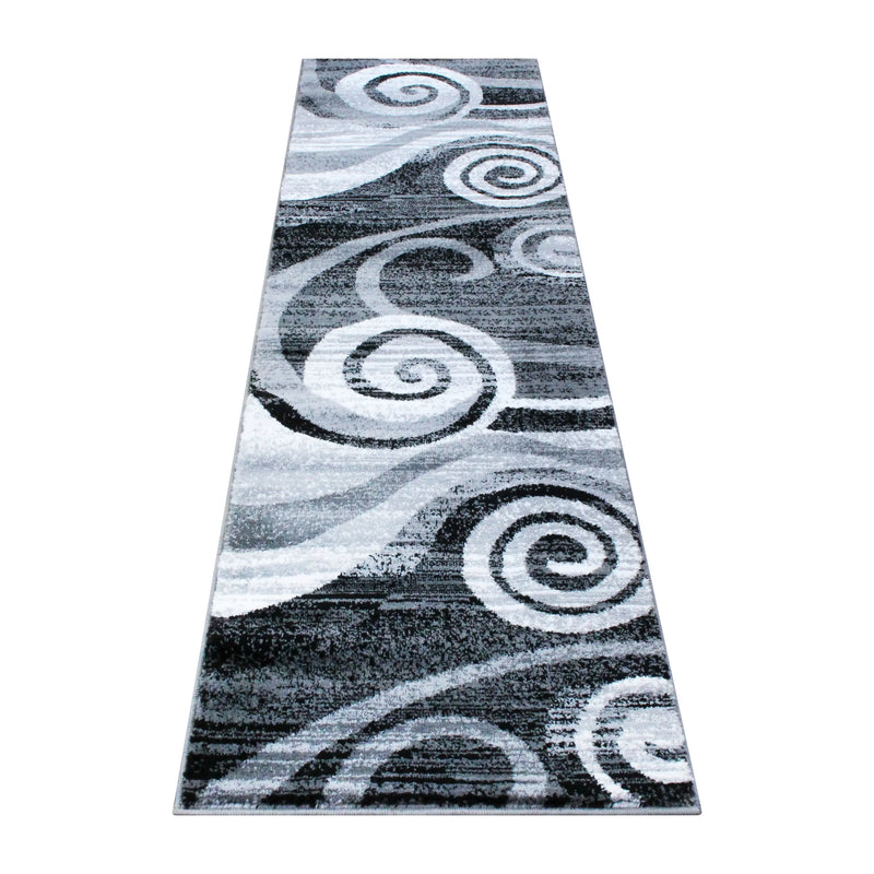 Clifton Collection 2' x 7' Gray Swirl Patterned Olefin Area Rug with Jute Backing iHome Studio