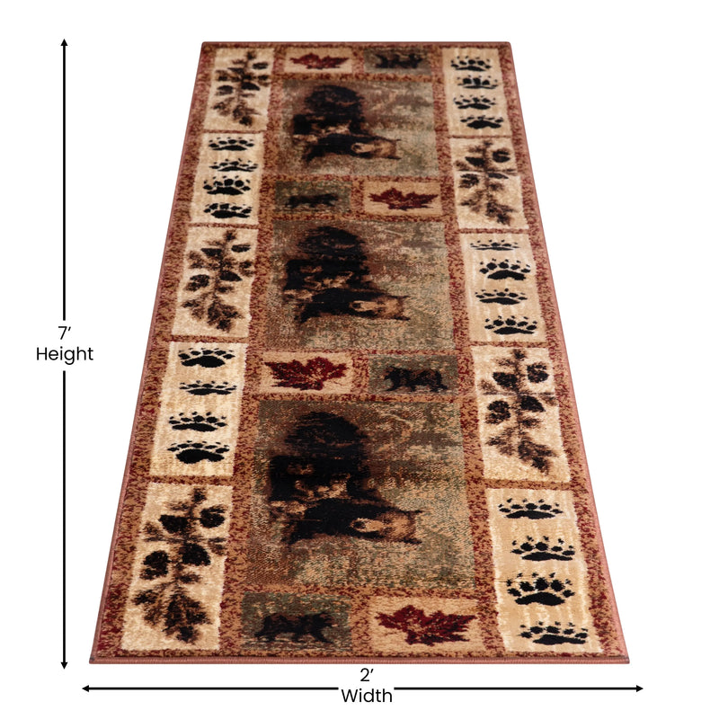 Clifton Collection 2' x 7' Mother Bear & Cubs Nature Themed Olefin Area Rug with Jute Backing iHome Studio