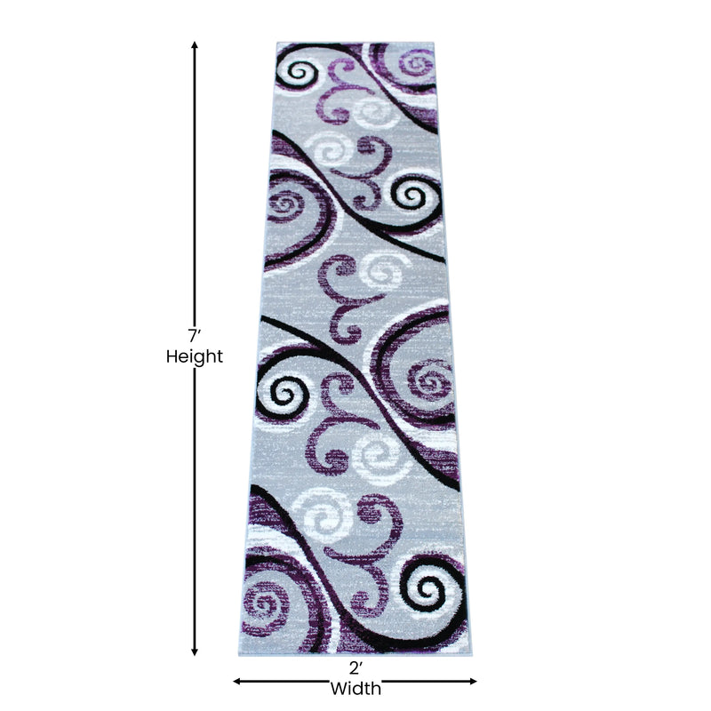 Clifton Collection 2' x 7' Purple Abstract Area Rug - Olefin Rug with Jute Backing iHome Studio