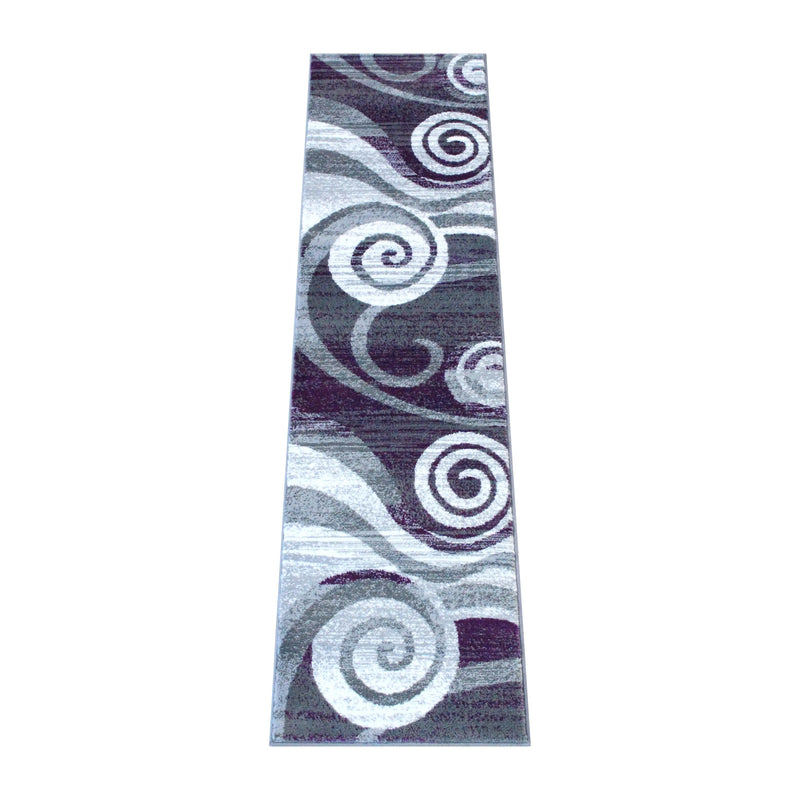 Clifton Collection 2' x 7' Purple Swirl Patterned Olefin Area Rug with Jute Backing iHome Studio
