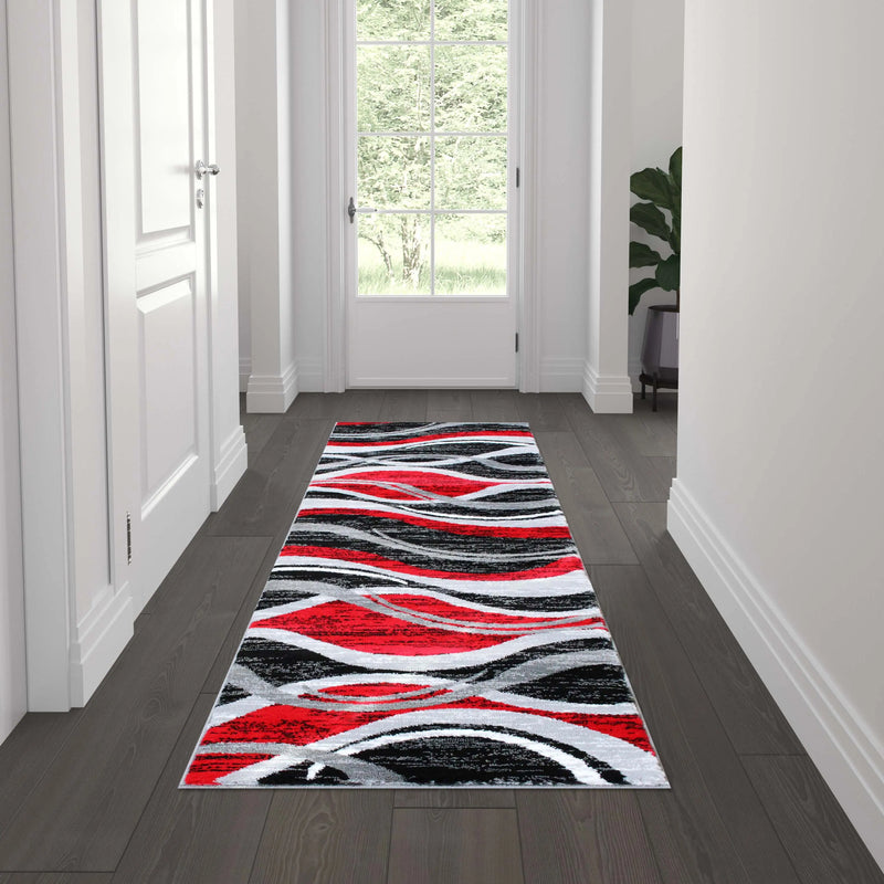 Clifton Collection 2' x 7' Red Rippled Olefin Area Rug with Jute Backing iHome Studio