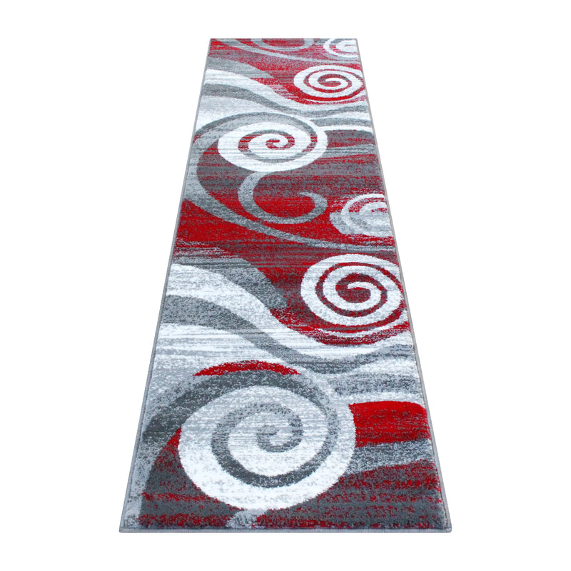 Clifton Collection 2' x 7' Red Swirl Patterned Olefin Area Rug with Jute Backing iHome Studio