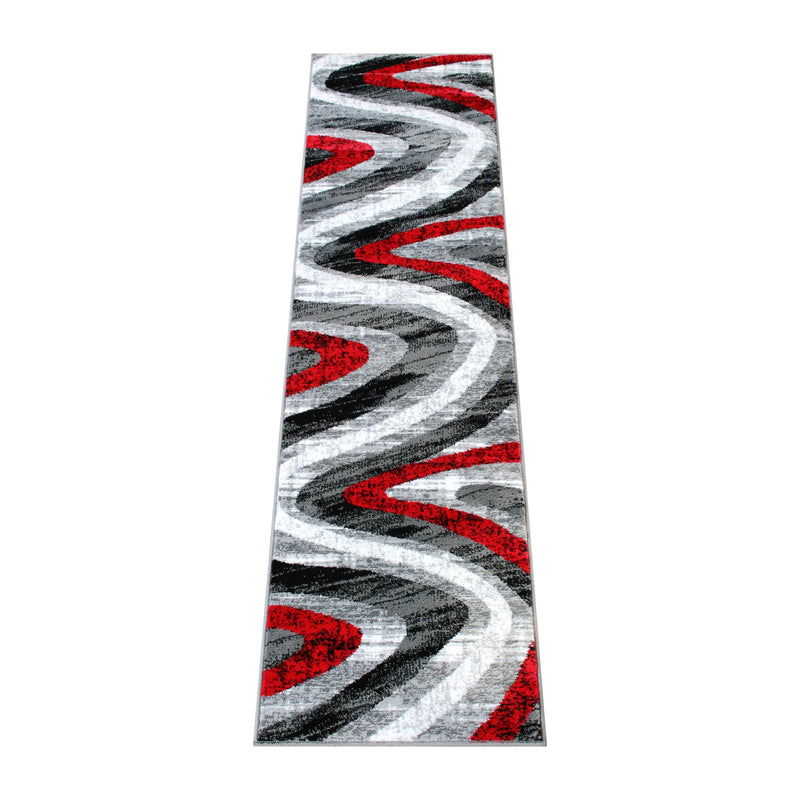 Clifton Collection 2' x 7' Red Wave Patterned Olefin Area Rug with Jute Backing iHome Studio