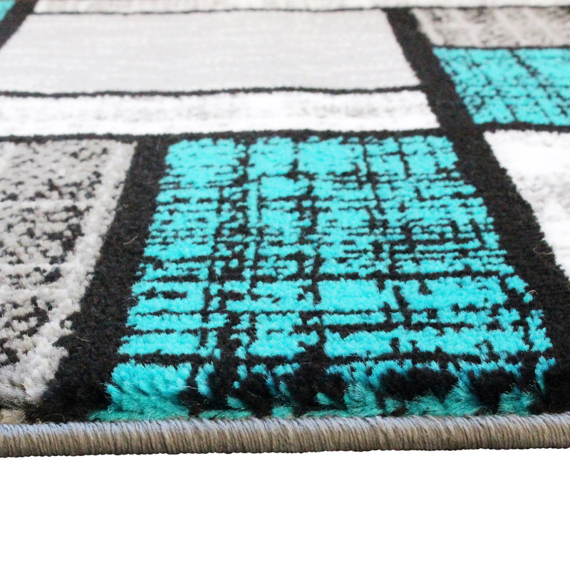 Clifton Collection 2' x 7' Turquoise Color Bricked Olefin Area Rug with Jute Backing iHome Studio
