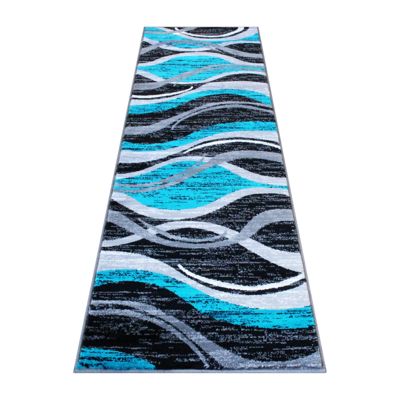 Clifton Collection 2' x 7' Turquoise Rippled Olefin Area Rug with Jute Backing iHome Studio