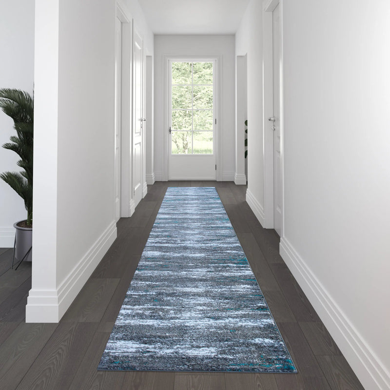 Clifton Collection 3' x 16' Distressed Gray Olefin Area Rug with Jute Backing iHome Studio