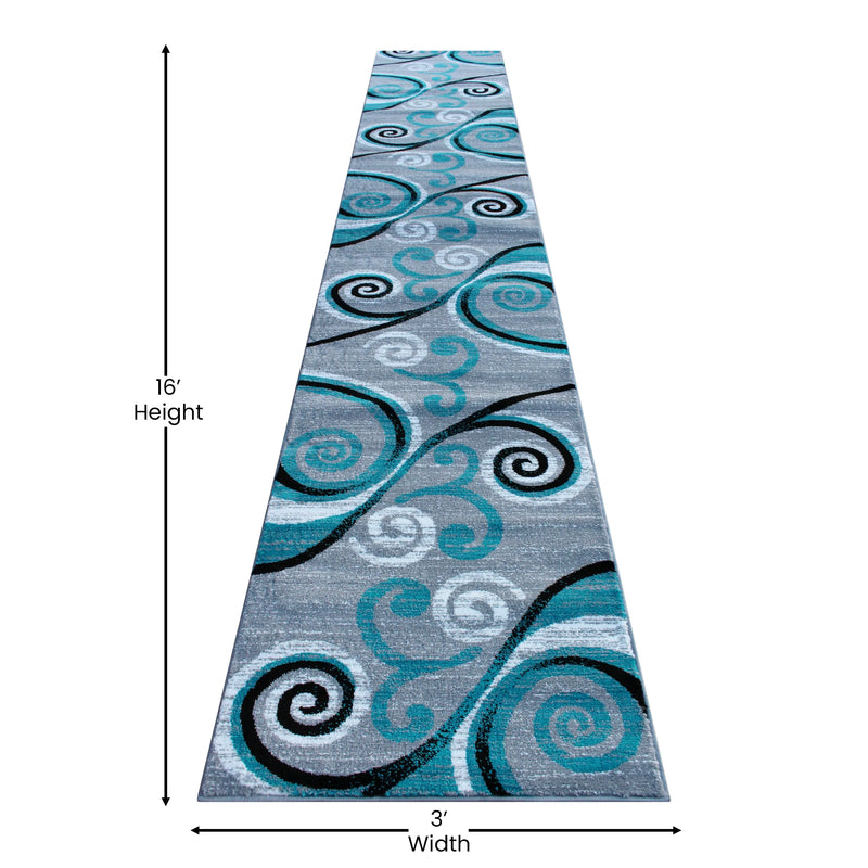 Clifton Collection 3' x 16' Turquoise Abstract Area Rug - Olefin Rug with Jute Backing iHome Studio