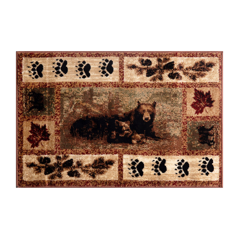 Clifton Collection 4' x 5' Mother Bear & Cubs Nature Themed Olefin Area Rug with Jute Backing iHome Studio