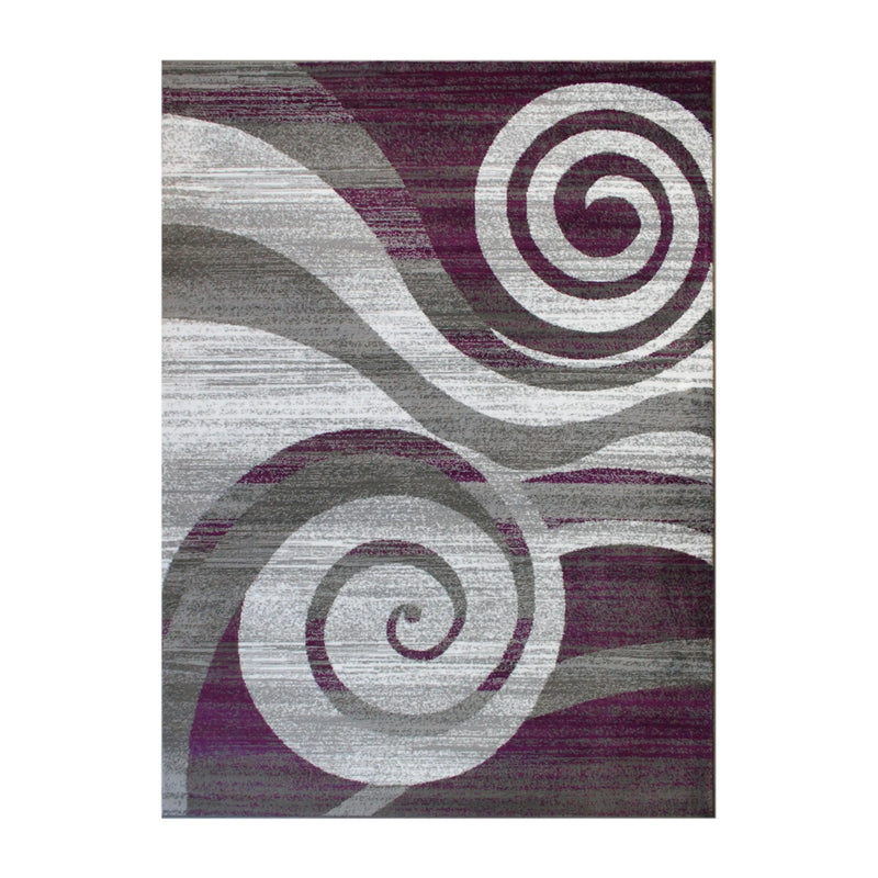 Clifton Collection 4' x 5' Purple Swirl Patterned Olefin Area Rug with Jute Backing iHome Studio