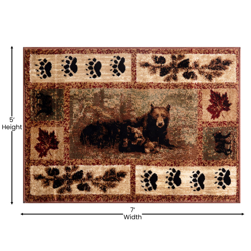 Clifton Collection 5' x 7' Mother Bear & Cubs Nature Themed Olefin Area Rug with Jute Backing iHome Studio