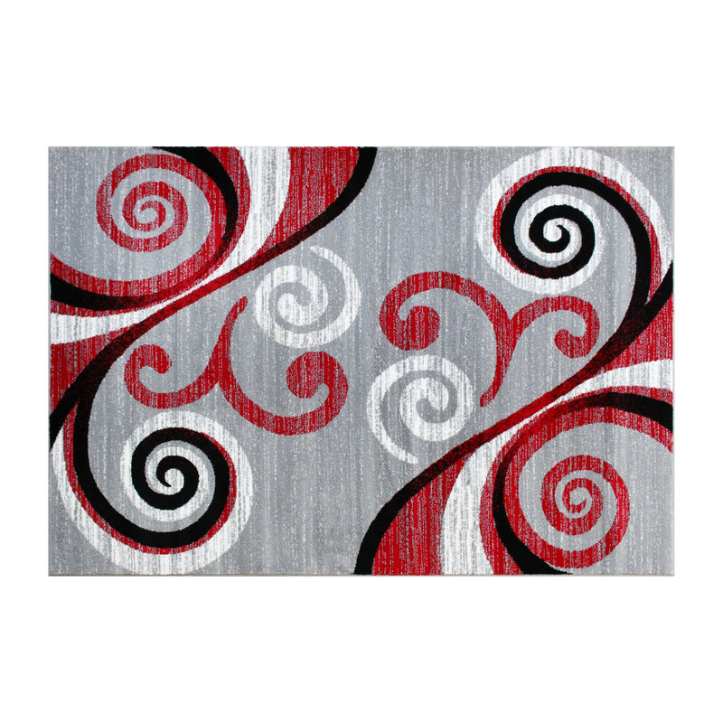 Clifton Collection 5' x 7' Red Abstract Area Rug - Olefin Rug with Jute Backing iHome Studio