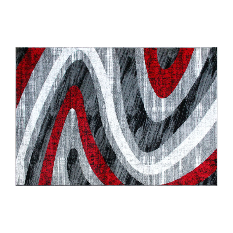 Clifton Collection 5' x 7' Red Wave Patterned Olefin Area Rug with Jute Backing iHome Studio