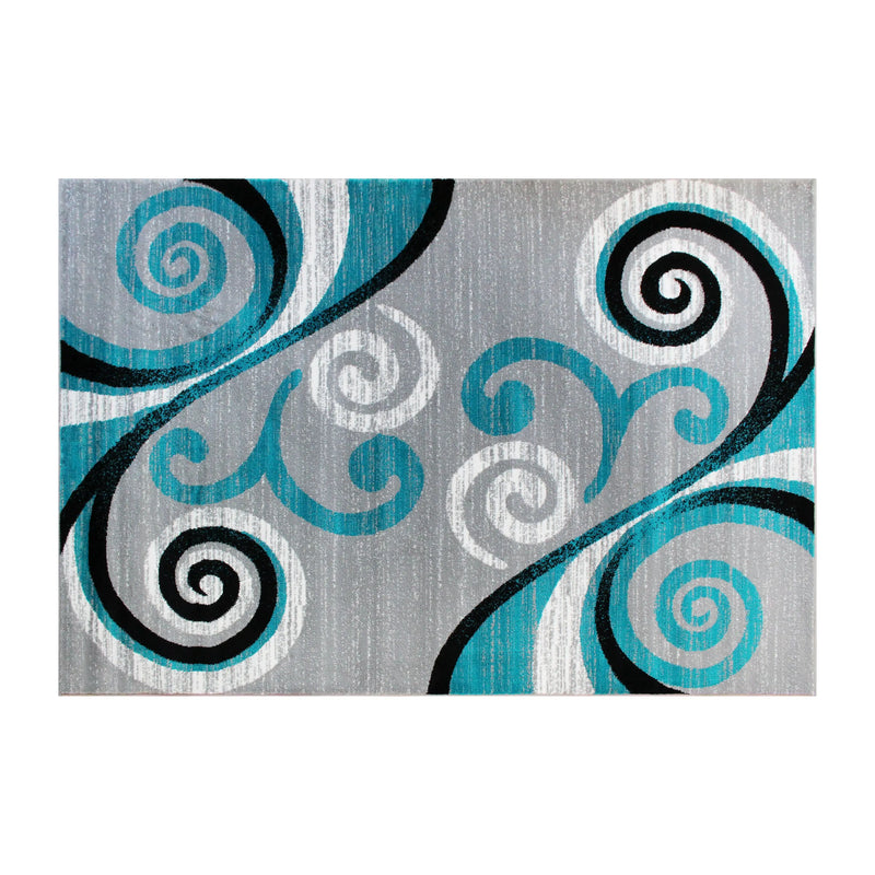 Clifton Collection 5' x 7' Turquoise Abstract Area Rug - Olefin Rug with Jute Backing iHome Studio