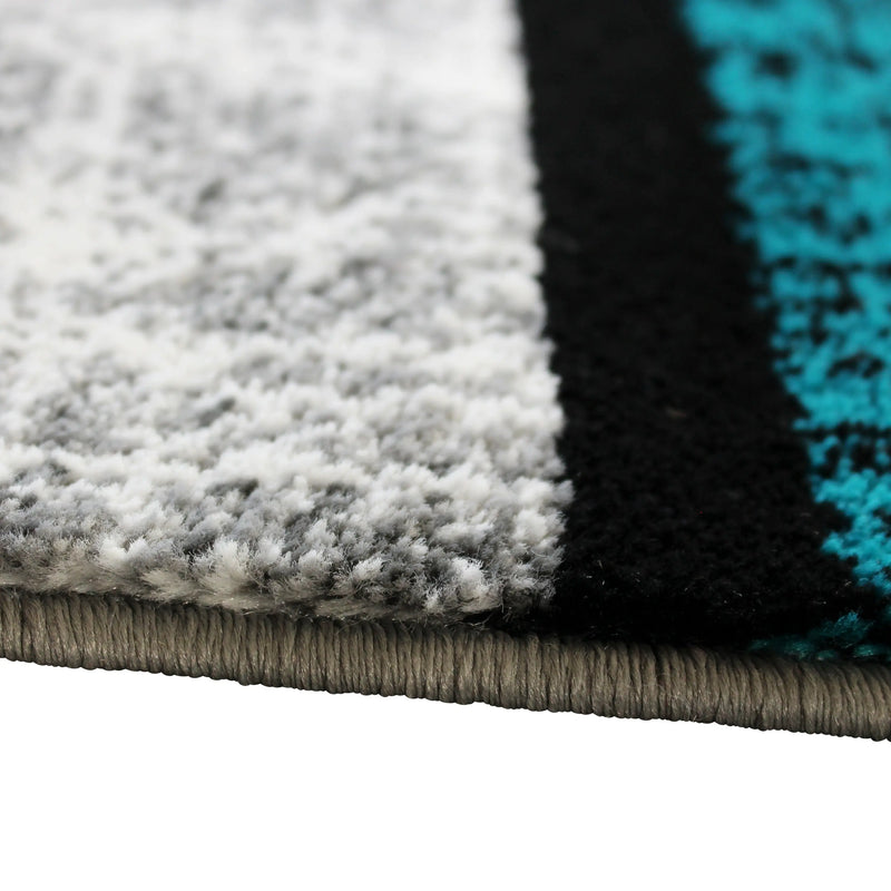 Clifton Collection 5' x 7' Turquoise Color Bricked Olefin Area Rug with Jute Backing iHome Studio