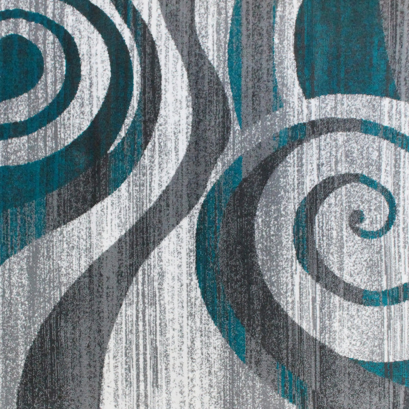 Clifton Collection 5' x 7' Turquoise Swirl Patterned Olefin Area Rug with Jute Backing iHome Studio