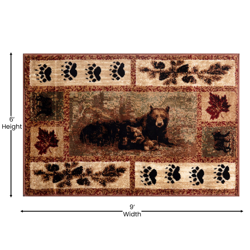 Clifton Collection 6' x 9' Mother Bear & Cubs Nature Themed Olefin Area Rug with Jute Backing iHome Studio
