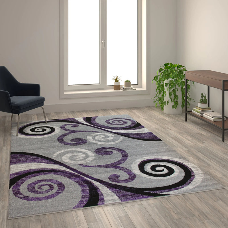 Clifton Collection 6' x 9' Purple Abstract Area Rug - Olefin Rug with Jute Backing iHome Studio