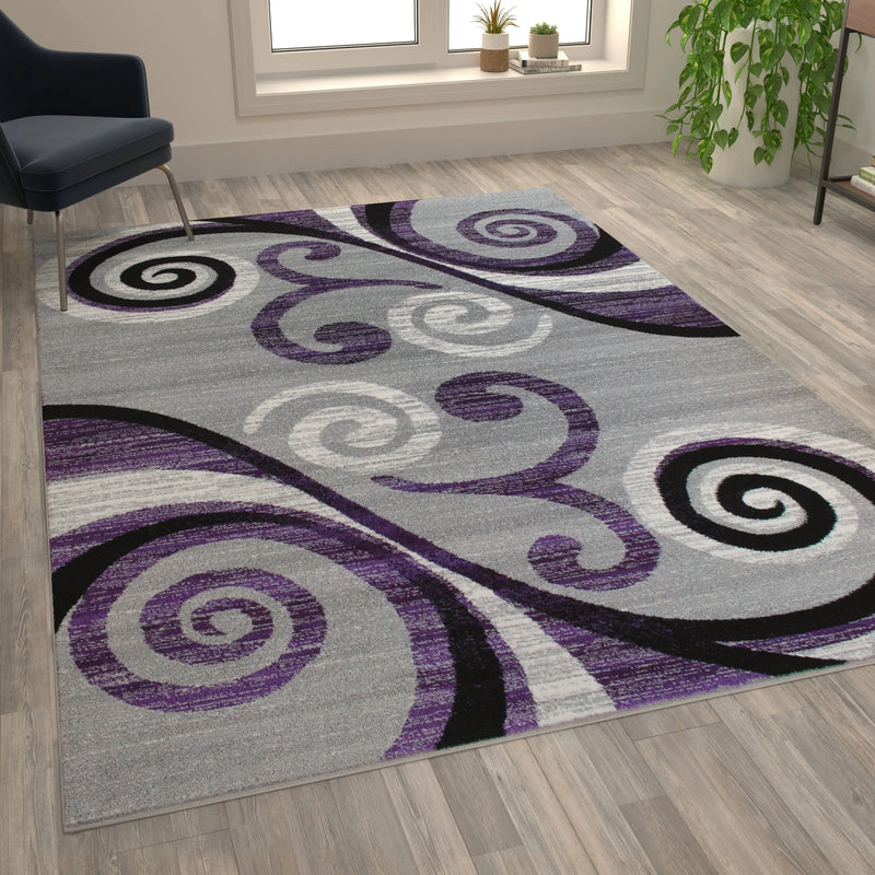 Clifton Collection 6' x 9' Purple Abstract Area Rug - Olefin Rug with Jute Backing iHome Studio