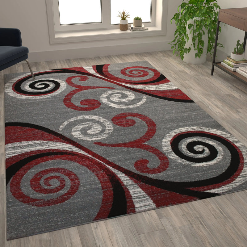 Clifton Collection 6' x 9' Red Abstract Area Rug - Olefin Rug with Jute Backing iHome Studio