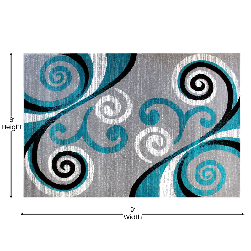 Clifton Collection 6' x 9' Turquoise Abstract Area Rug - Olefin Rug with Jute Backing iHome Studio