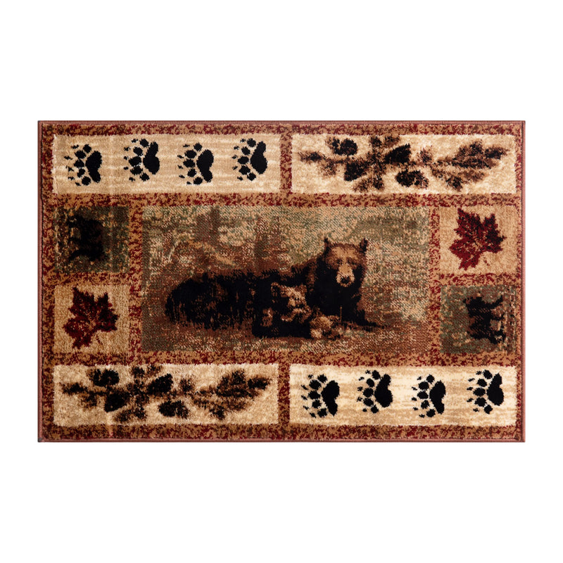 Clifton Collection 8' x 10' Mother Bear & Cubs Nature Themed Olefin Area Rug with Jute Backing iHome Studio