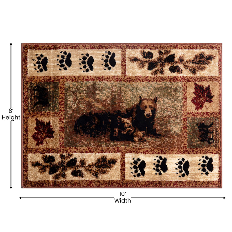 Clifton Collection 8' x 10' Mother Bear & Cubs Nature Themed Olefin Area Rug with Jute Backing iHome Studio