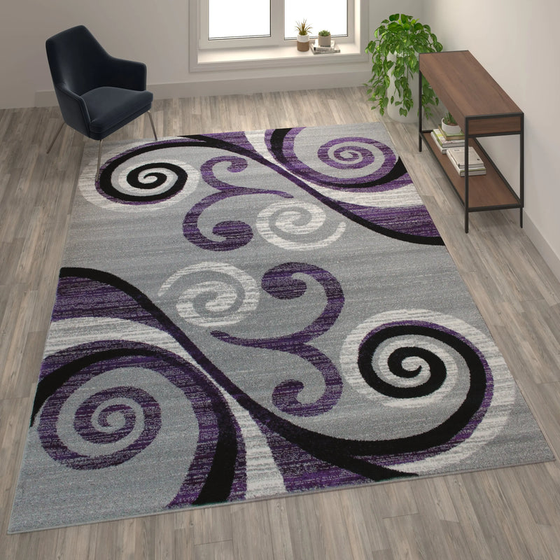 Clifton Collection 8' x 10' Purple Abstract Area Rug - Olefin Rug with Jute Backing iHome Studio