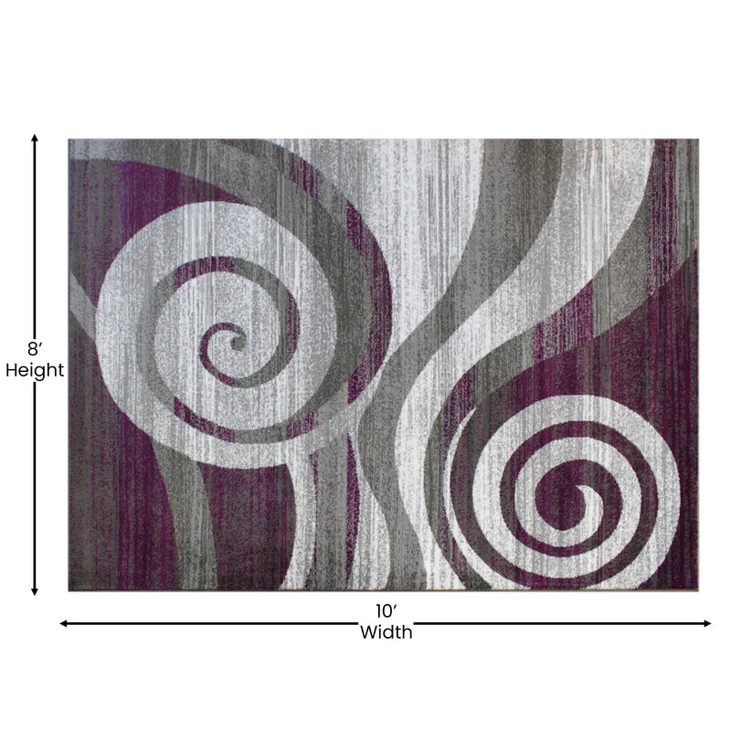 Clifton Collection 8' x 10' Purple Swirl Patterned Olefin Area Rug with Jute Backing iHome Studio