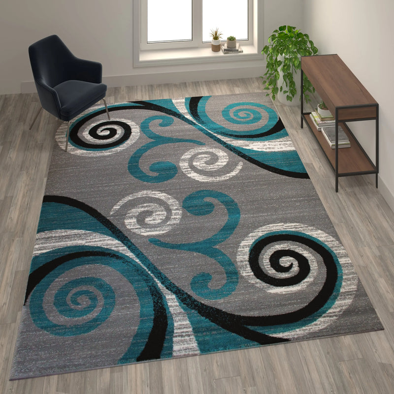 Clifton Collection 8' x 10' Turquoise Abstract Area Rug - Olefin Rug with Jute Backing iHome Studio