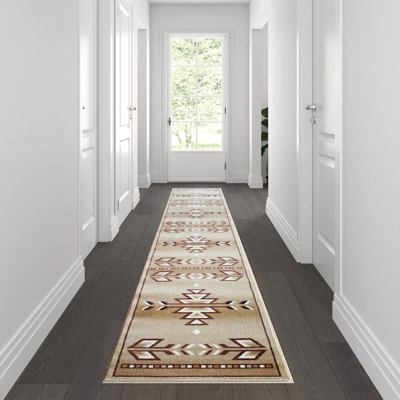 Clifton Collection Southwestern 2' x 11' Brown Area Rug - Olefin Rug with Jute Backing iHome Studio