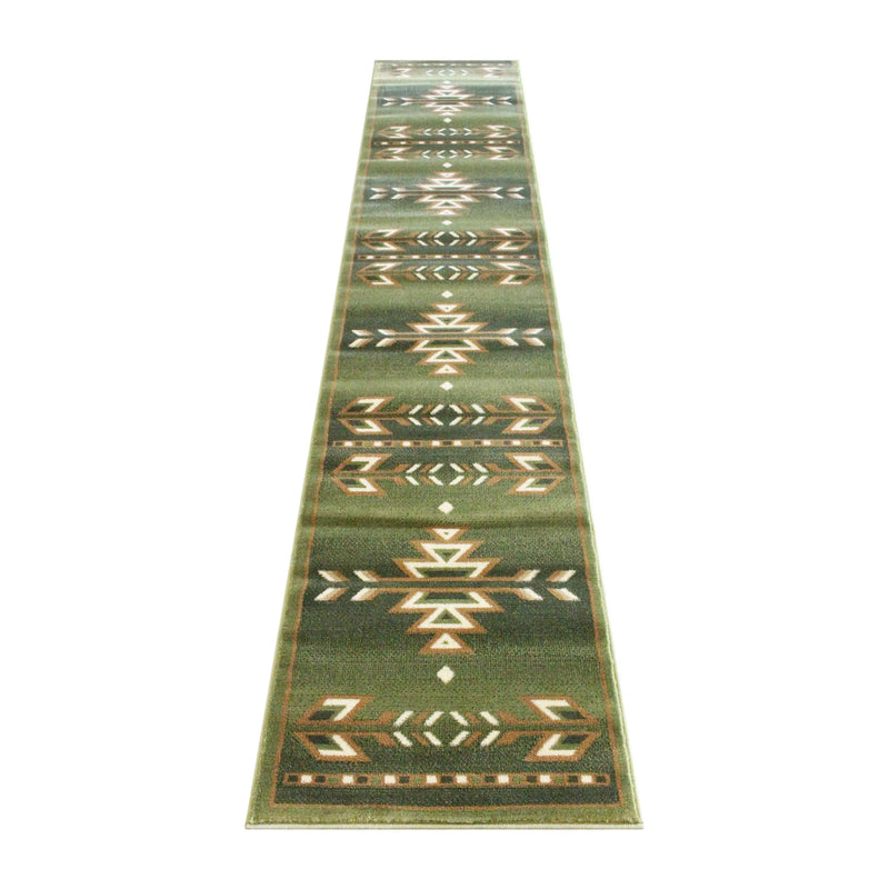 Clifton Collection Southwestern 2' x 11' Green Area Rug - Olefin Rug with Jute Backing iHome Studio