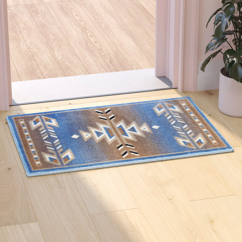 Clifton Collection Southwestern 2' x 3' Blue Area Rug - Olefin Rug with Jute Backing iHome Studio