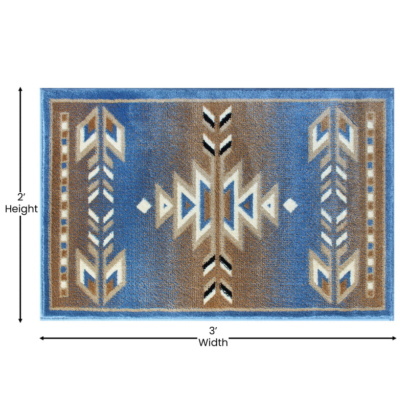 Clifton Collection Southwestern 2' x 3' Blue Area Rug - Olefin Rug with Jute Backing iHome Studio