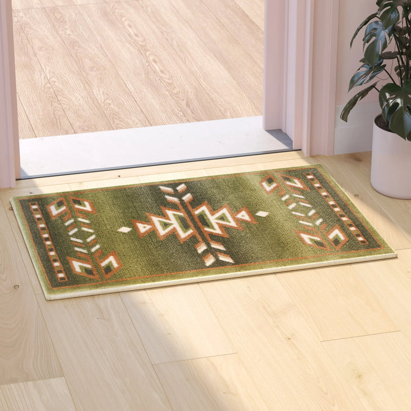 Clifton Collection Southwestern 2' x 3' Green Area Rug - Olefin Rug with Jute Backing iHome Studio