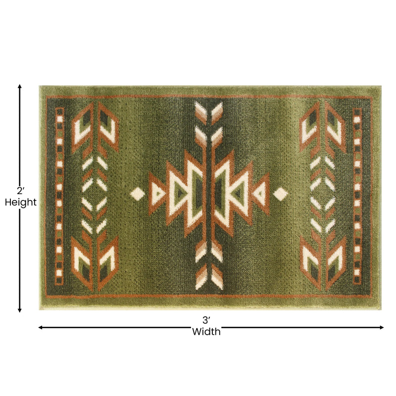 Clifton Collection Southwestern 2' x 3' Green Area Rug - Olefin Rug with Jute Backing iHome Studio