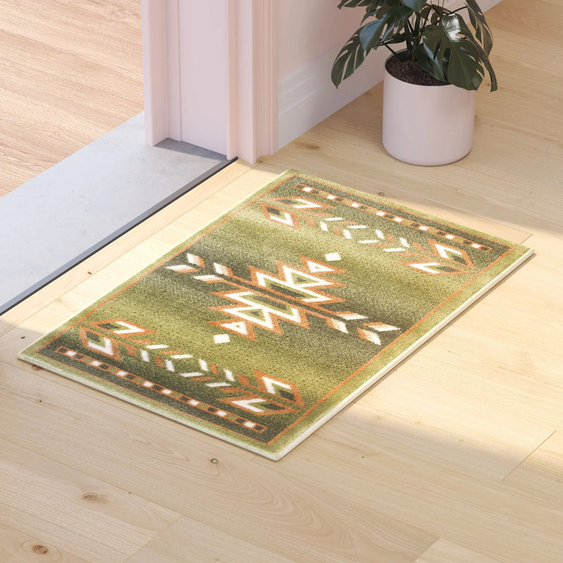 Clifton Collection Southwestern 2' x 3' Green Area Rug - Olefin Rug with Jute Backing iHome Studio