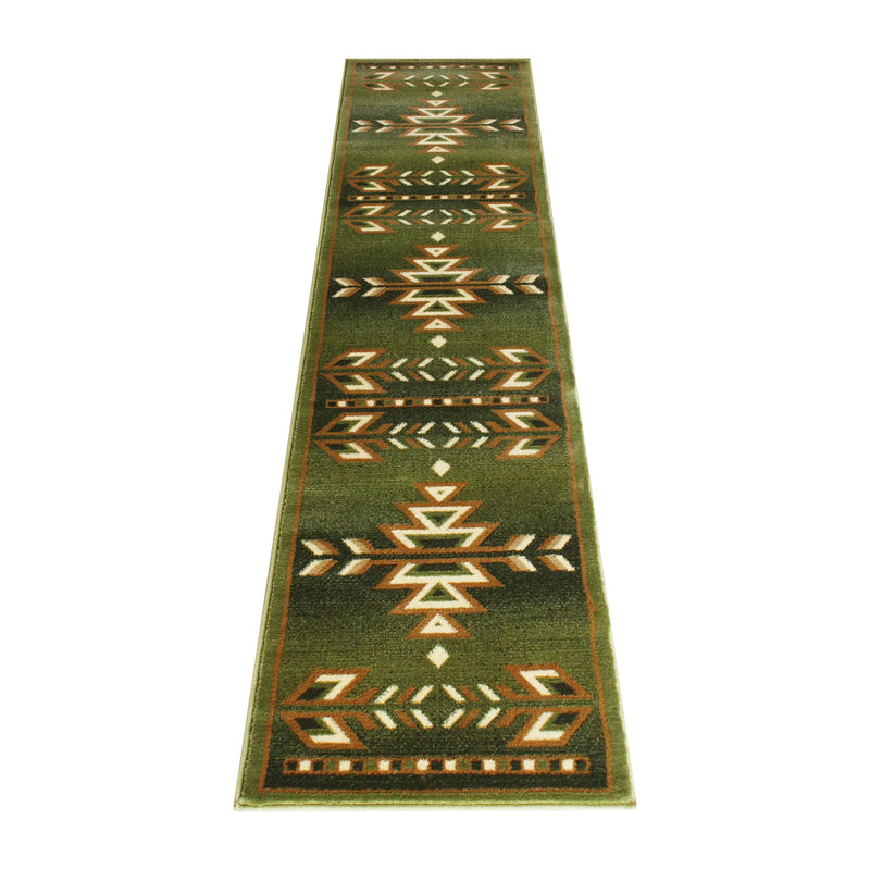 Clifton Collection Southwestern 2' x 7' Green Area Rug - Olefin Rug with Jute Backing iHome Studio