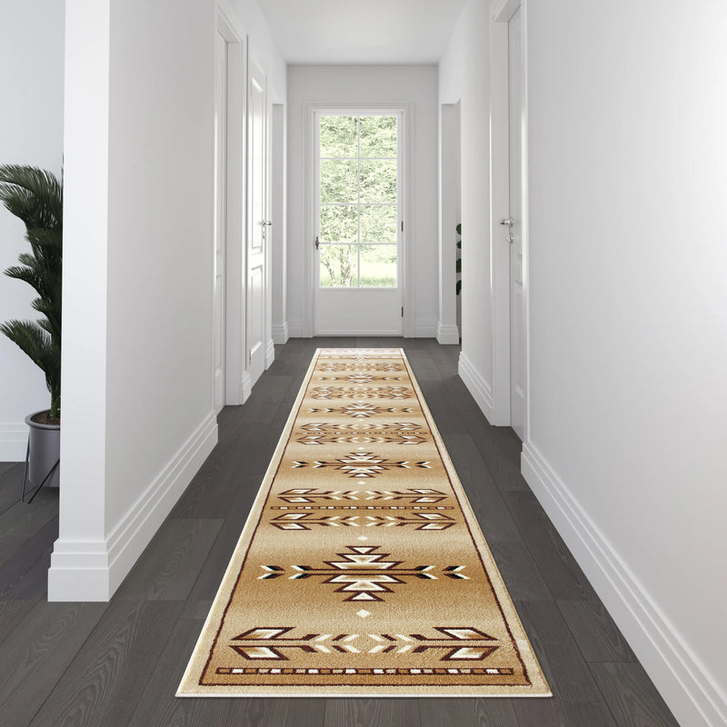 Clifton Collection Southwestern 3' x 16' Brown Area Rug - Olefin Rug with Jute Backing iHome Studio