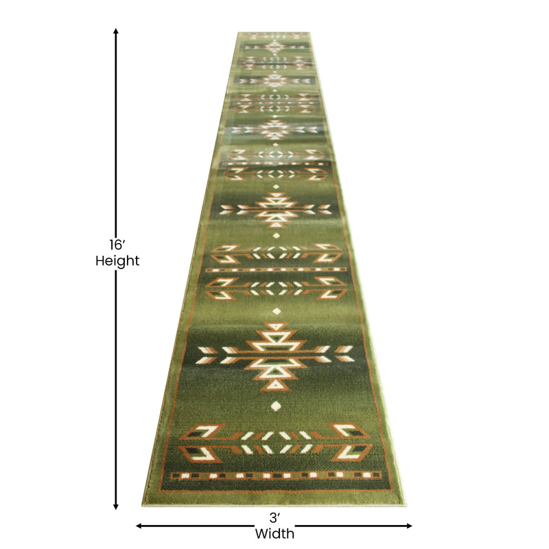 Clifton Collection Southwestern 3' x 16' Green Area Rug - Olefin Rug with Jute Backing iHome Studio