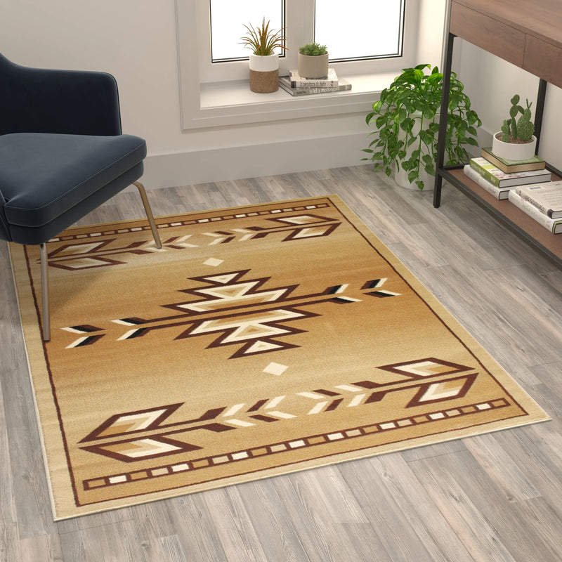 Clifton Collection Southwestern 4' x 5' Brown Area Rug - Olefin Rug with Jute Backing iHome Studio