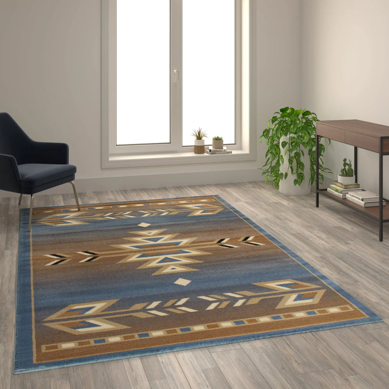 Clifton Collection Southwestern 6' x 9' Blue Area Rug - Olefin Rug with Jute Backing iHome Studio