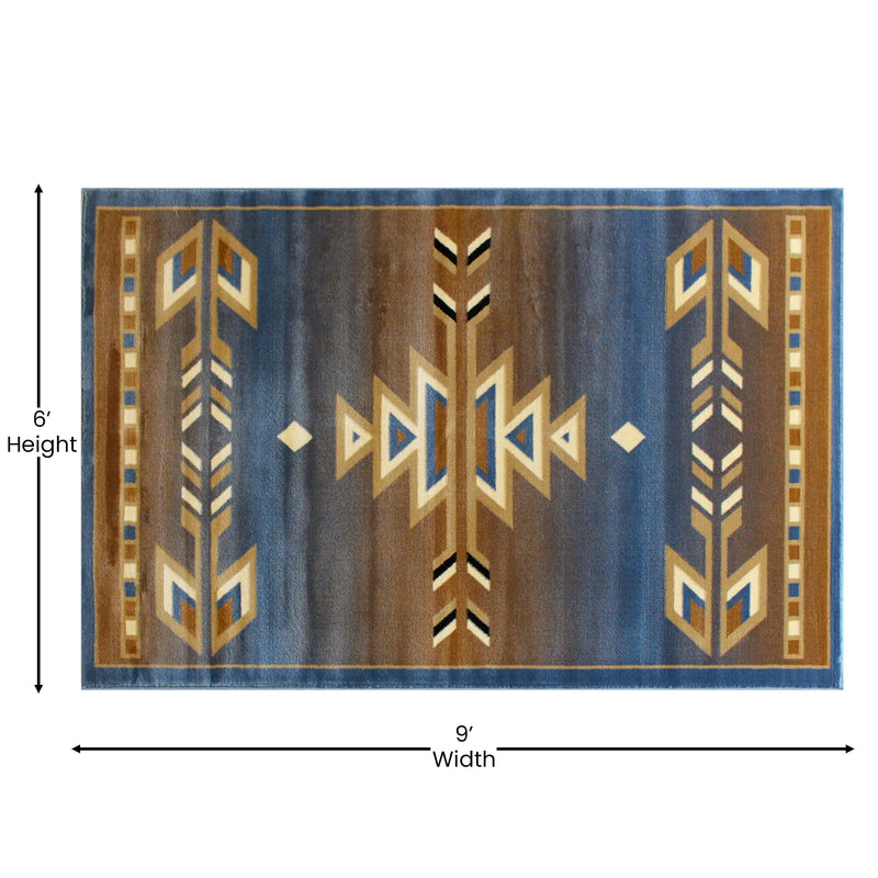 Clifton Collection Southwestern 6' x 9' Blue Area Rug - Olefin Rug with Jute Backing iHome Studio